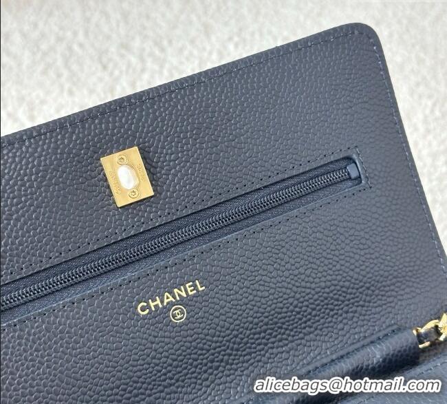 Famous Brand Chanel Grained Calfskin Classic Wallet on Chain WOC AP4241 Navy Blue/Gold 2025