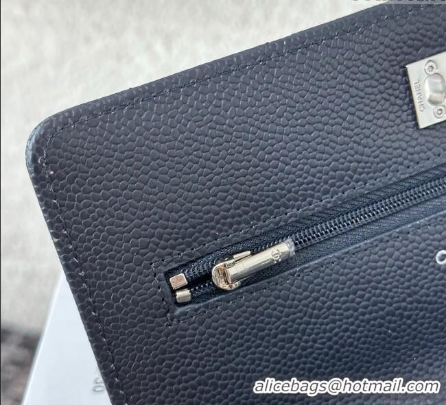 Shop Discount Chanel Grained Calfskin Classic Wallet on Chain WOC AP4241 Navy Blue/Silver 2025