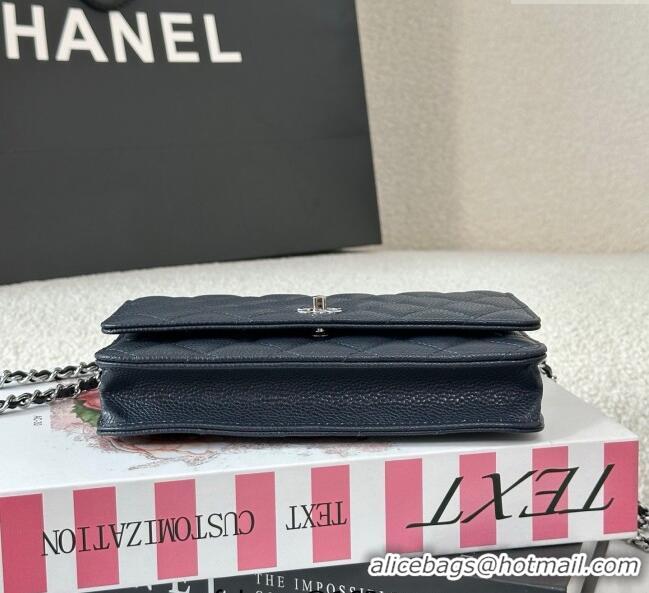 Shop Discount Chanel Grained Calfskin Classic Wallet on Chain WOC AP4241 Navy Blue/Silver 2025