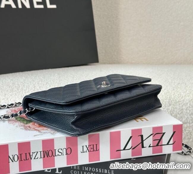 Shop Discount Chanel Grained Calfskin Classic Wallet on Chain WOC AP4241 Navy Blue/Silver 2025