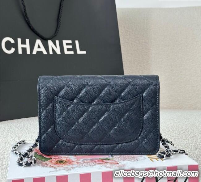 Shop Discount Chanel Grained Calfskin Classic Wallet on Chain WOC AP4241 Navy Blue/Silver 2025