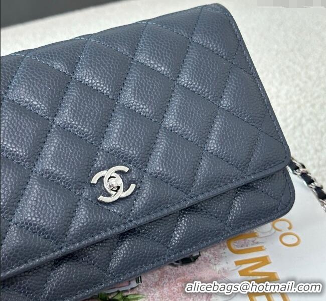 Shop Discount Chanel Grained Calfskin Classic Wallet on Chain WOC AP4241 Navy Blue/Silver 2025