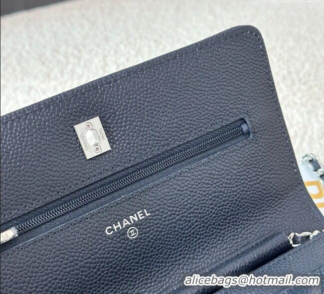 Shop Discount Chanel Grained Calfskin Classic Wallet on Chain WOC AP4241 Navy Blue/Silver 2025