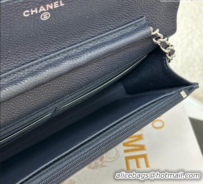 Shop Discount Chanel Grained Calfskin Classic Wallet on Chain WOC AP4241 Navy Blue/Silver 2025