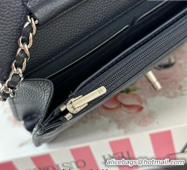 Shop Discount Chanel Grained Calfskin Classic Wallet on Chain WOC AP4241 Navy Blue/Silver 2025