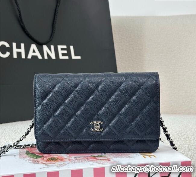 Shop Discount Chanel Grained Calfskin Classic Wallet on Chain WOC AP4241 Navy Blue/Silver 2025