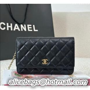 Trendy Design Chanel Grained Calfskin Classic Wallet on Chain WOC AP4241 Black/Gold 2025