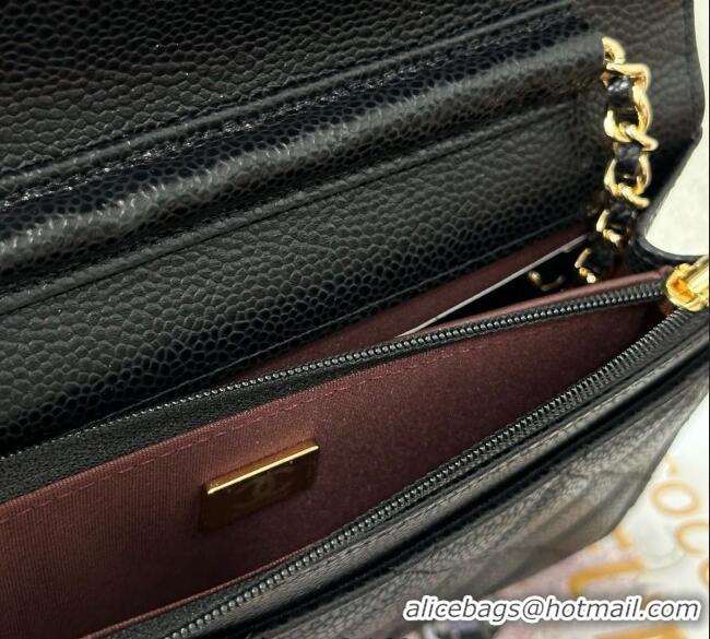 Trendy Design Chanel Grained Calfskin Classic Wallet on Chain WOC AP4241 Black/Gold 2025