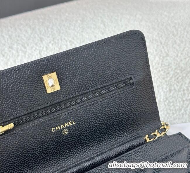 Trendy Design Chanel Grained Calfskin Classic Wallet on Chain WOC AP4241 Black/Gold 2025