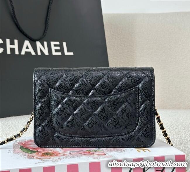 Trendy Design Chanel Grained Calfskin Classic Wallet on Chain WOC AP4241 Black/Gold 2025
