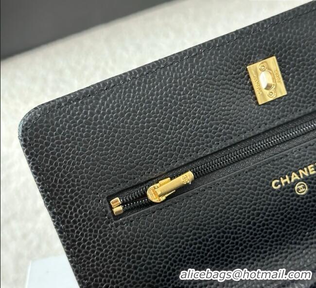 Trendy Design Chanel Grained Calfskin Classic Wallet on Chain WOC AP4241 Black/Gold 2025