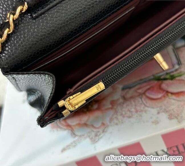 Trendy Design Chanel Grained Calfskin Classic Wallet on Chain WOC AP4241 Black/Gold 2025