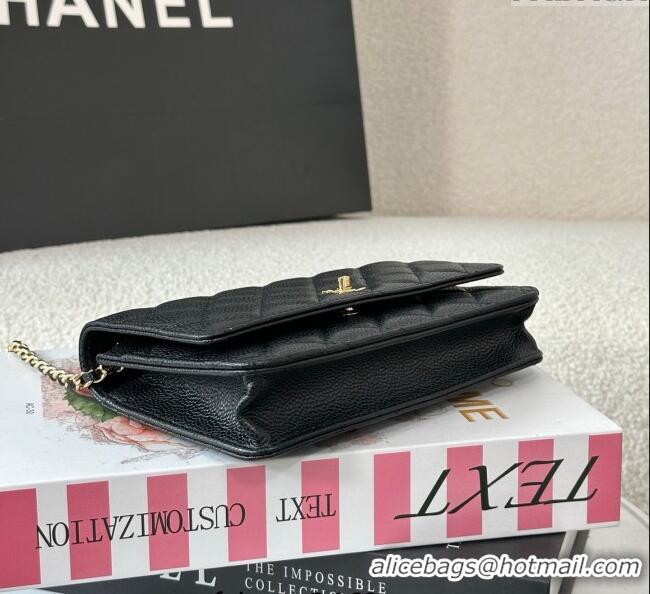 Trendy Design Chanel Grained Calfskin Classic Wallet on Chain WOC AP4241 Black/Gold 2025