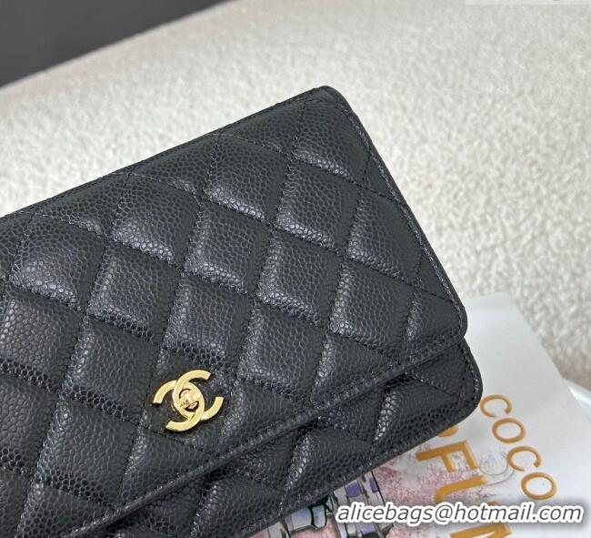 Trendy Design Chanel Grained Calfskin Classic Wallet on Chain WOC AP4241 Black/Gold 2025