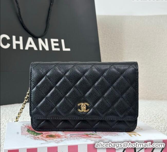 Trendy Design Chanel Grained Calfskin Classic Wallet on Chain WOC AP4241 Black/Gold 2025