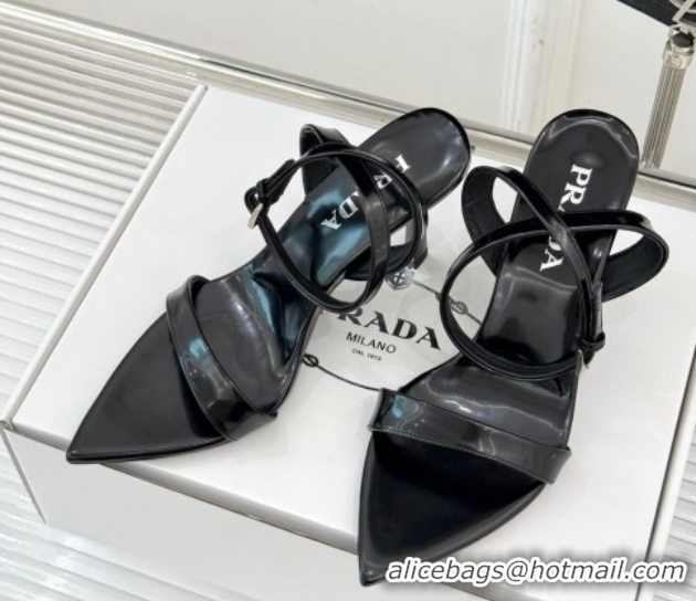 Perfect Prada Brushed Leather Pointed Sandals 9.5cm Black PR053002 0530021
