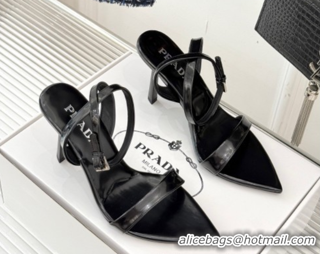 Perfect Prada Brushed Leather Pointed Sandals 9.5cm Black PR053002 0530021