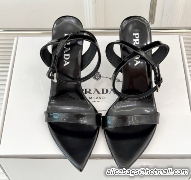 Perfect Prada Brushed Leather Pointed Sandals 9.5cm Black PR053002 0530021