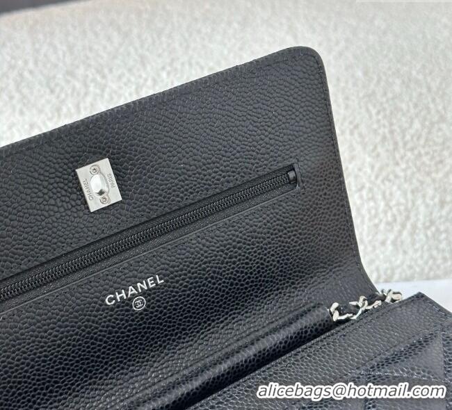 Top Quality Chanel Grained Calfskin Classic Wallet on Chain WOC AP4241 Black/Silver 2025