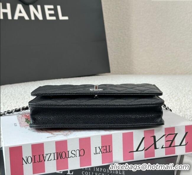 Top Quality Chanel Grained Calfskin Classic Wallet on Chain WOC AP4241 Black/Silver 2025