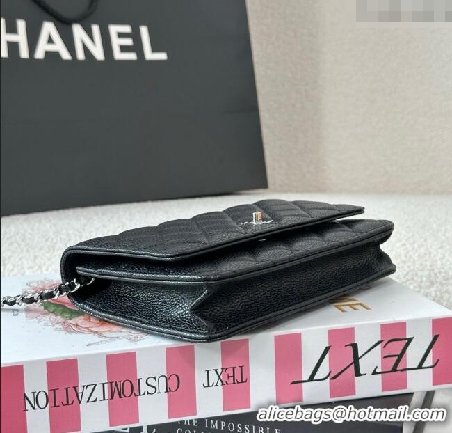 Top Quality Chanel Grained Calfskin Classic Wallet on Chain WOC AP4241 Black/Silver 2025