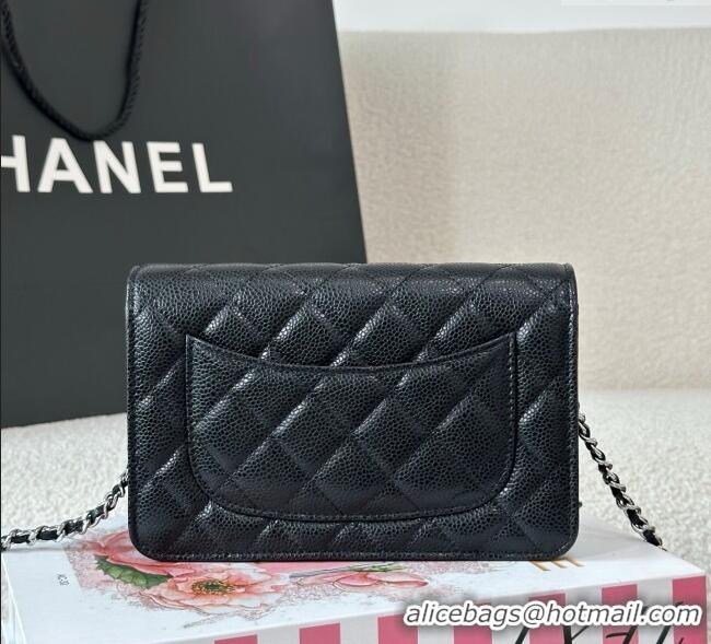 Top Quality Chanel Grained Calfskin Classic Wallet on Chain WOC AP4241 Black/Silver 2025