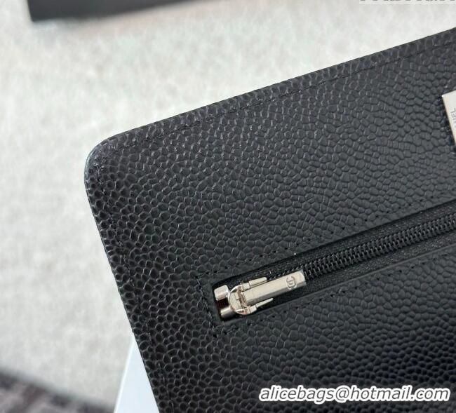 Top Quality Chanel Grained Calfskin Classic Wallet on Chain WOC AP4241 Black/Silver 2025