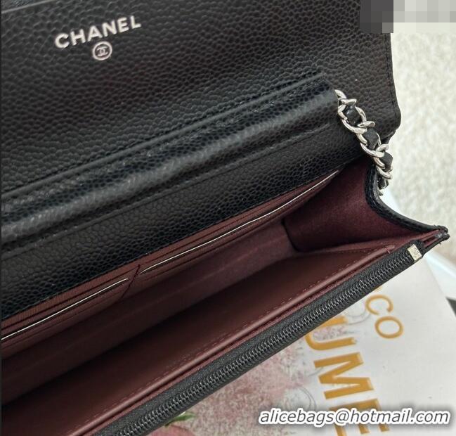 Top Quality Chanel Grained Calfskin Classic Wallet on Chain WOC AP4241 Black/Silver 2025