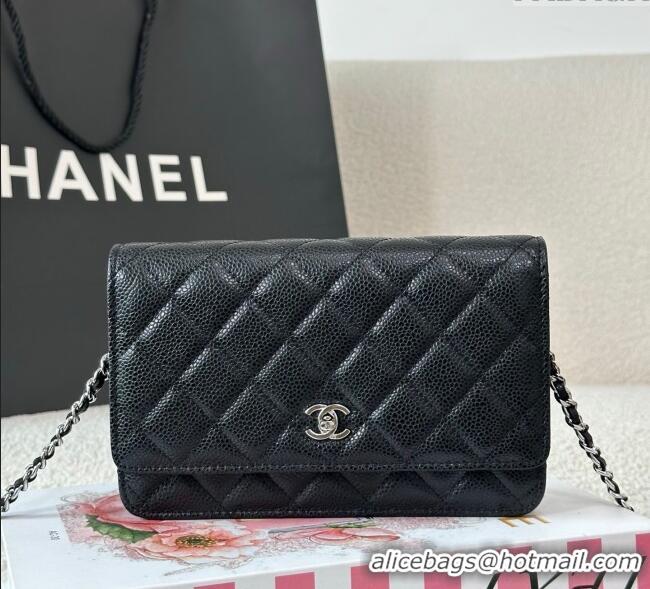 Top Quality Chanel Grained Calfskin Classic Wallet on Chain WOC AP4241 Black/Silver 2025