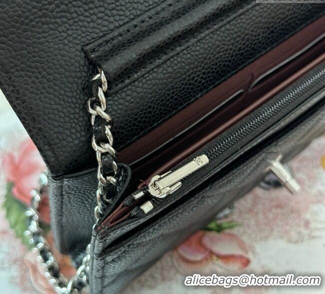 Top Quality Chanel Grained Calfskin Classic Wallet on Chain WOC AP4241 Black/Silver 2025