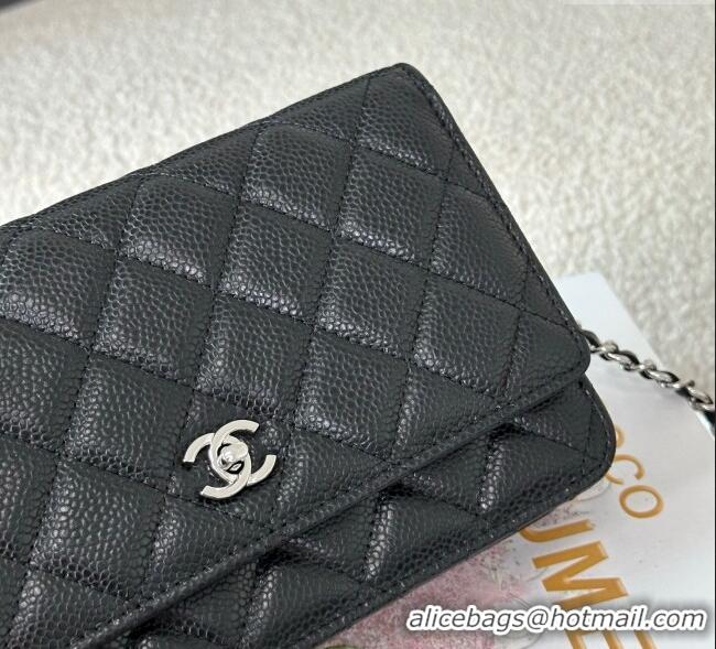 Top Quality Chanel Grained Calfskin Classic Wallet on Chain WOC AP4241 Black/Silver 2025