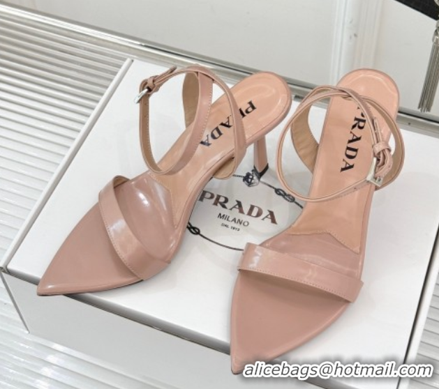 Sumptuous Prada Brushed Leather Pointed Sandals 9.5cm Light Pink 0530022