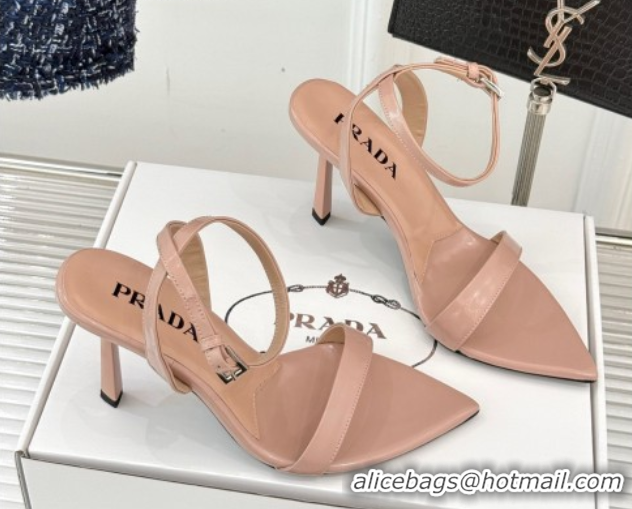 Sumptuous Prada Brushed Leather Pointed Sandals 9.5cm Light Pink 0530022