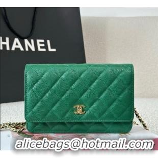 Low Cost Chanel Grained Calfskin Classic Wallet on Chain WOC AP4241 Green/Gold 2025
