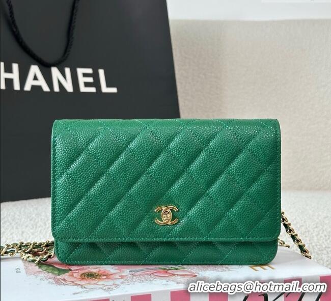 Low Cost Chanel Grained Calfskin Classic Wallet on Chain WOC AP4241 Green/Gold 2025