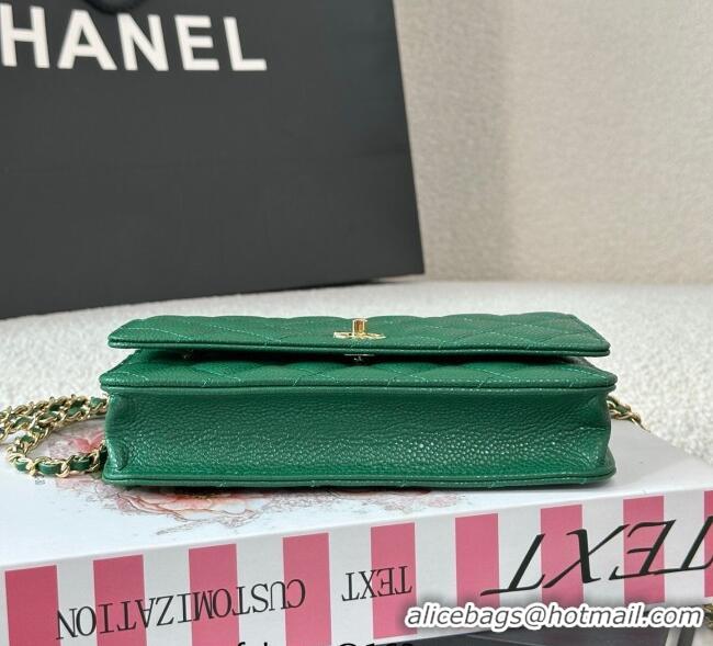 Low Cost Chanel Grained Calfskin Classic Wallet on Chain WOC AP4241 Green/Gold 2025