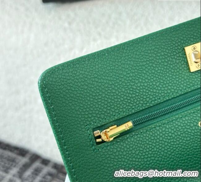 Low Cost Chanel Grained Calfskin Classic Wallet on Chain WOC AP4241 Green/Gold 2025