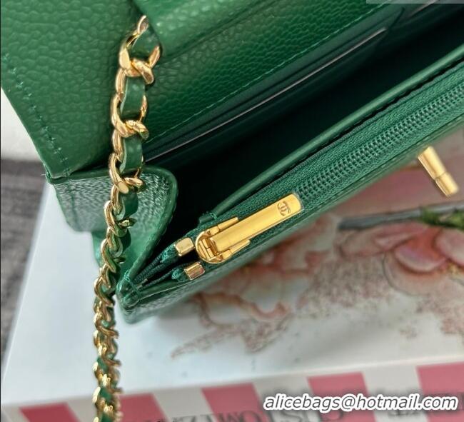 Low Cost Chanel Grained Calfskin Classic Wallet on Chain WOC AP4241 Green/Gold 2025