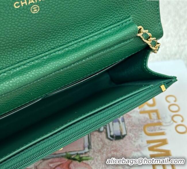 Low Cost Chanel Grained Calfskin Classic Wallet on Chain WOC AP4241 Green/Gold 2025