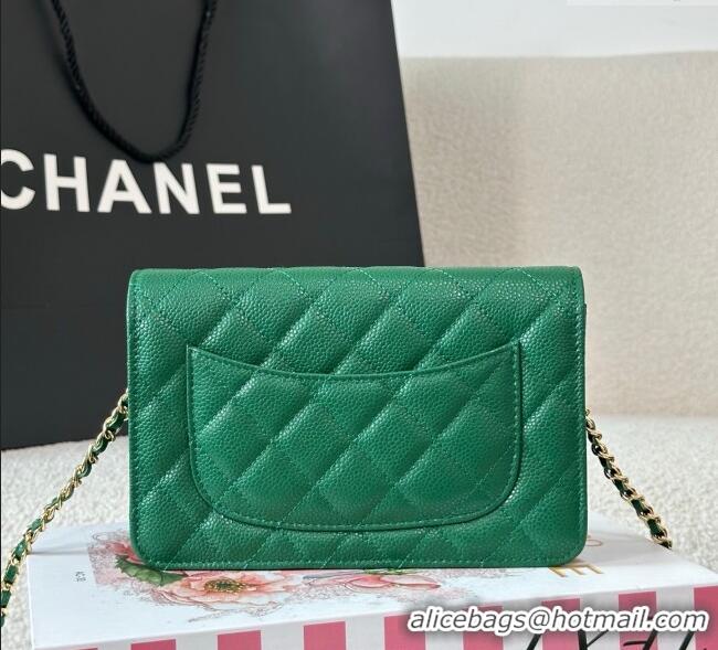 Low Cost Chanel Grained Calfskin Classic Wallet on Chain WOC AP4241 Green/Gold 2025