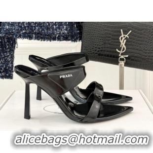 Generous Prada Brushed Leather Pointed Slides Sandal 9.5cm Black 0530023