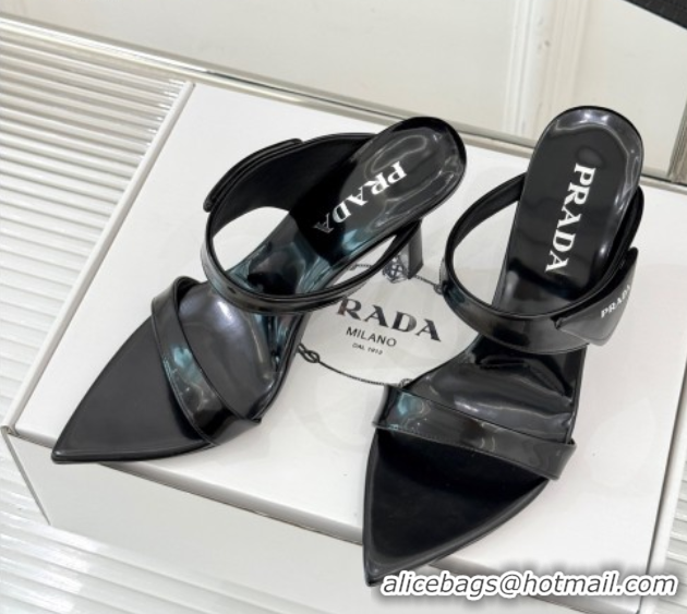 Generous Prada Brushed Leather Pointed Slides Sandal 9.5cm Black 0530023
