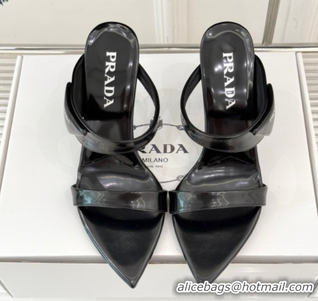 Generous Prada Brushed Leather Pointed Slides Sandal 9.5cm Black 0530023