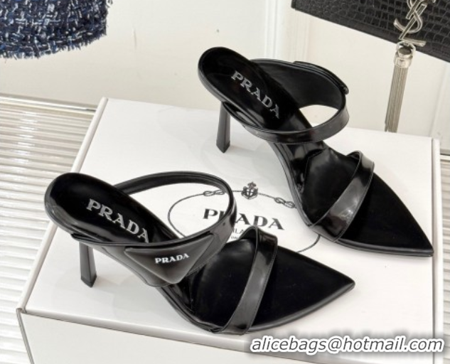 Generous Prada Brushed Leather Pointed Slides Sandal 9.5cm Black 0530023