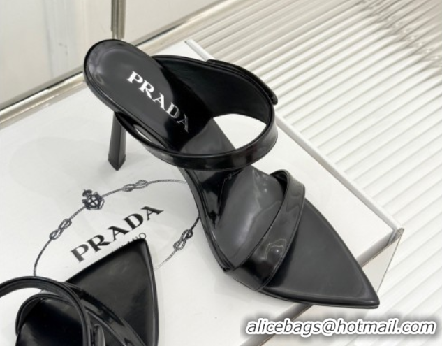 Generous Prada Brushed Leather Pointed Slides Sandal 9.5cm Black 0530023
