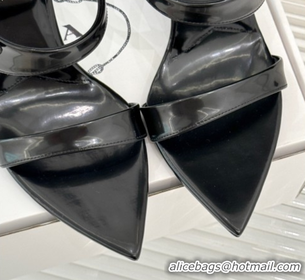 Generous Prada Brushed Leather Pointed Slides Sandal 9.5cm Black 0530023