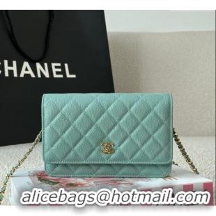Well Crafted Chanel Grained Calfskin Classic Wallet on Chain WOC AP4241 Light Green/Gold 2025