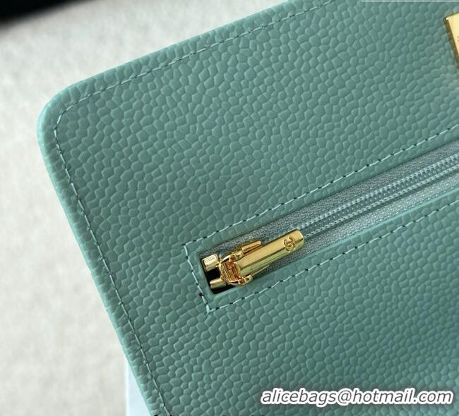 Well Crafted Chanel Grained Calfskin Classic Wallet on Chain WOC AP4241 Light Green/Gold 2025