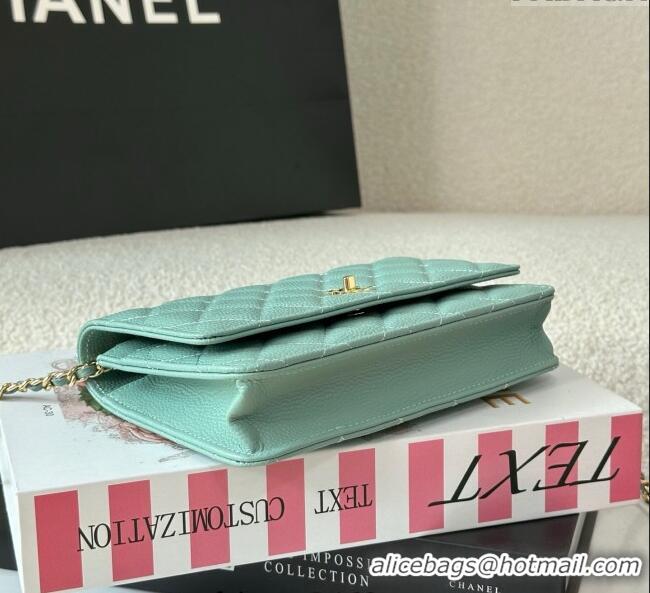 Well Crafted Chanel Grained Calfskin Classic Wallet on Chain WOC AP4241 Light Green/Gold 2025