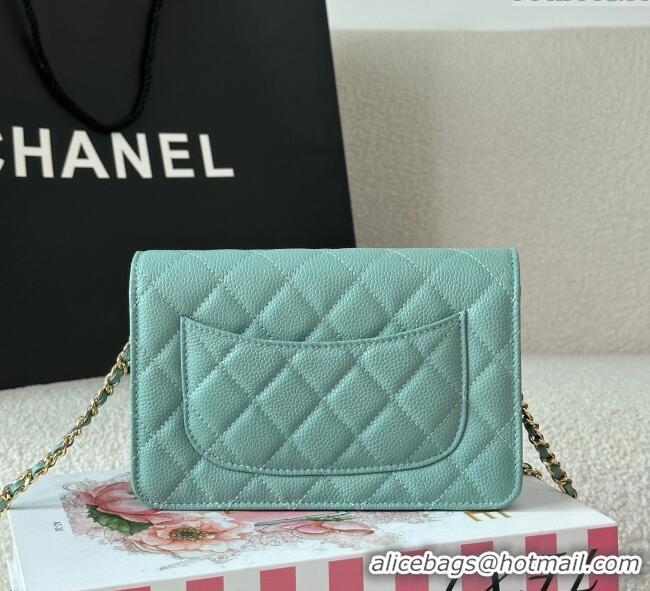 Well Crafted Chanel Grained Calfskin Classic Wallet on Chain WOC AP4241 Light Green/Gold 2025